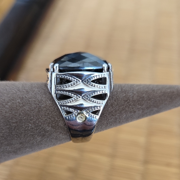 TACORI 925 Silver Ring with Black Hematite Faceted Cushion Cut Stone - Picture 2 of 10